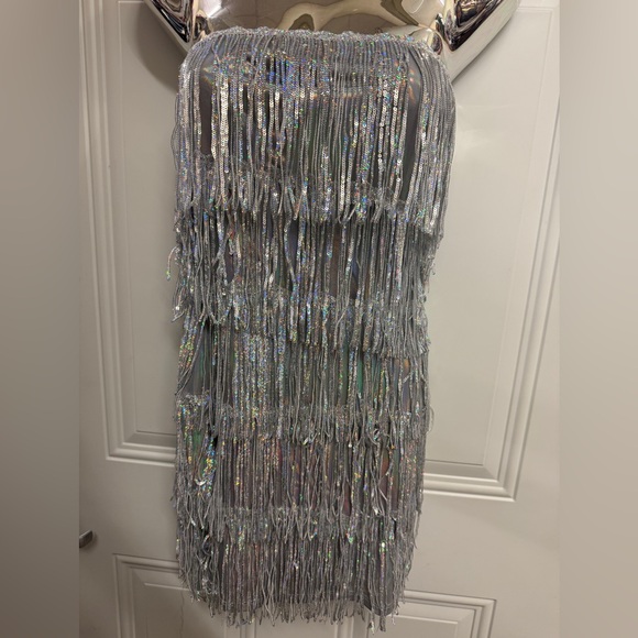 Bear Dance Dresses & Skirts - Iridescent Silver Fringe Sequin Dress sz S nwot
